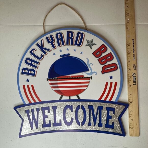Backyard BBQ Welcome patriotic decoration Fourth of July Independence Day sign - Picture 3 of 9